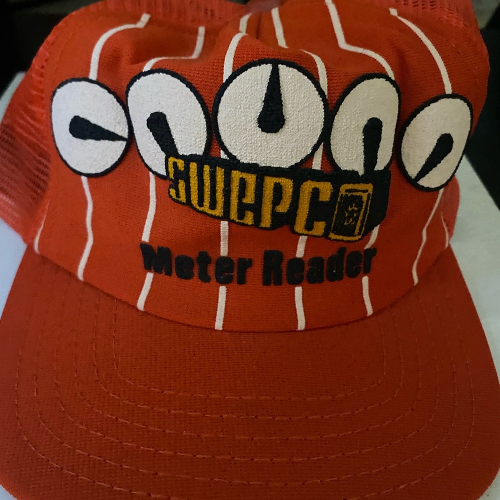 Source Unknown Red Pinstripe 'Meter Reader' Embroidered Cap